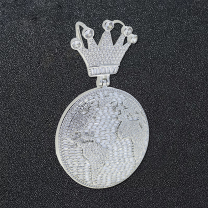 Crown Map Pendant Zircon Necklace