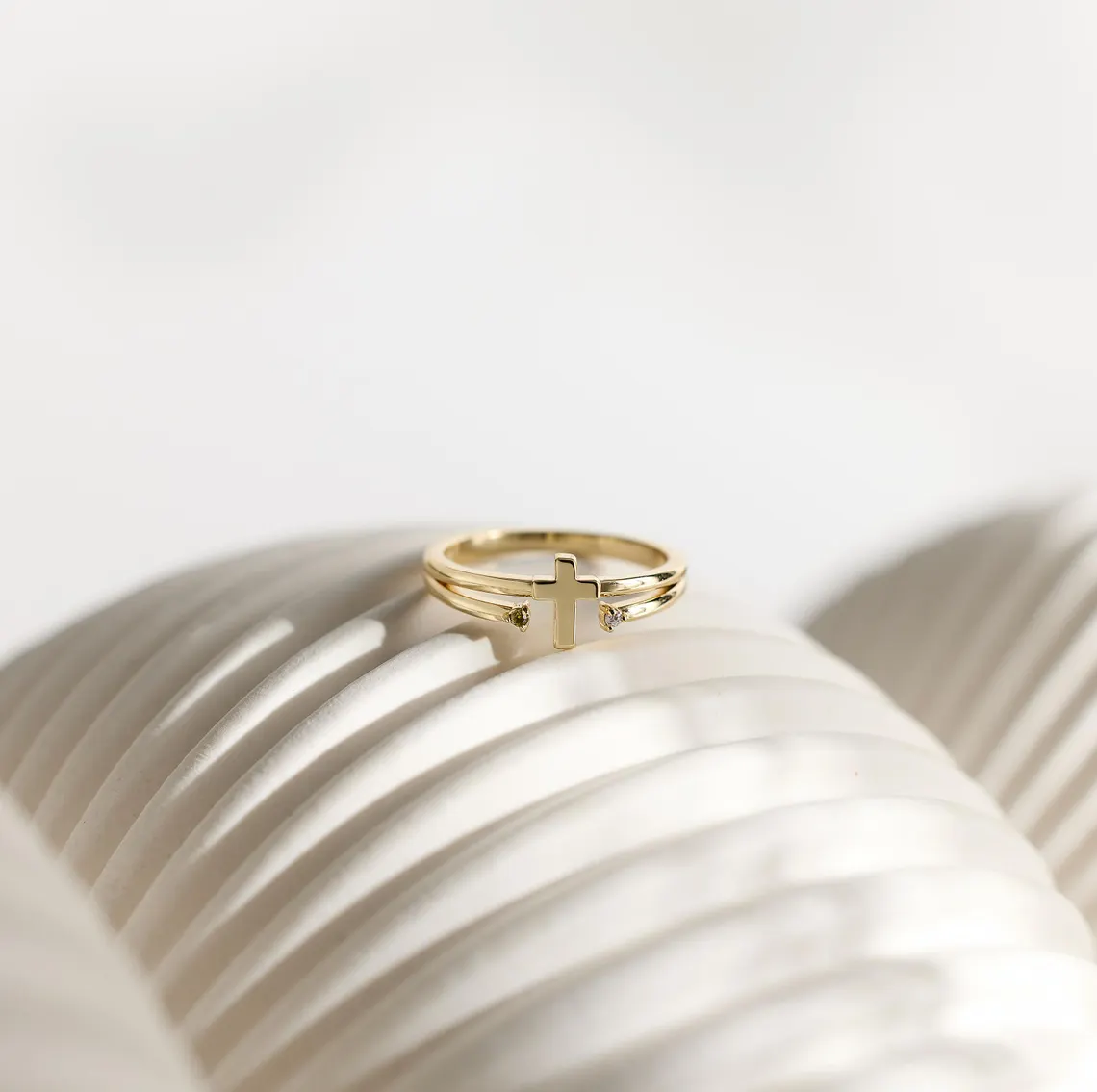 Personalized Two Birthstones Cross Ring Gold Plated