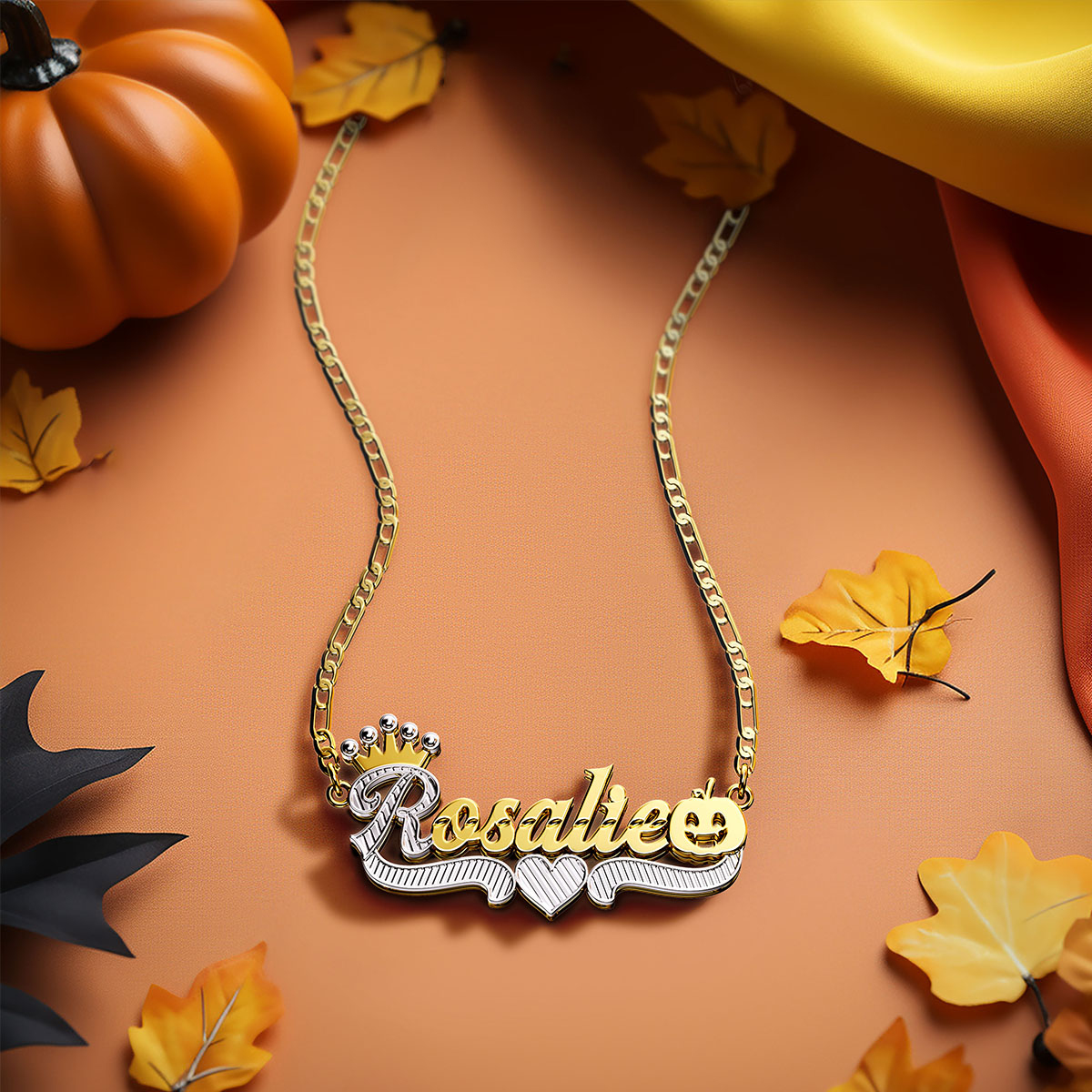 PumpkinNameplate Cuban Chain Personalized Name Necklace Halloween GIift