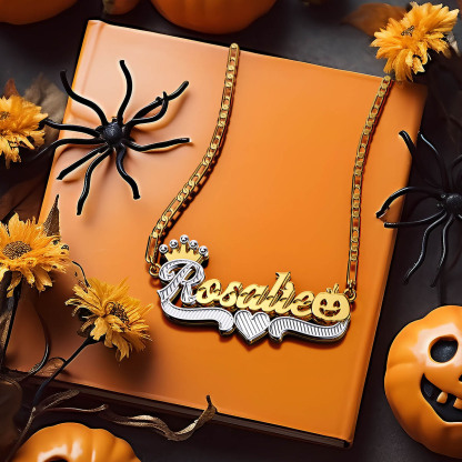 PumpkinNameplate Cuban Chain Personalized Name Necklace Halloween GIift