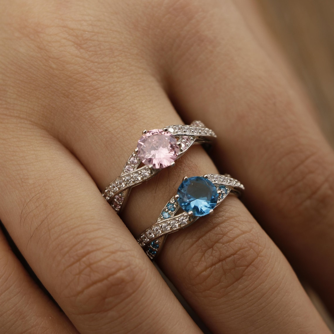 Personalized Birthstone Twist Engraving Promise Ring