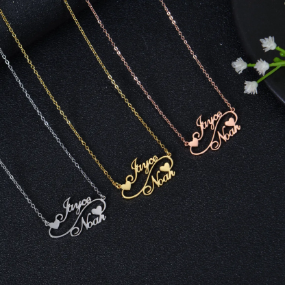 Couple Names with Hearts Gold Plated Personalized Necklace