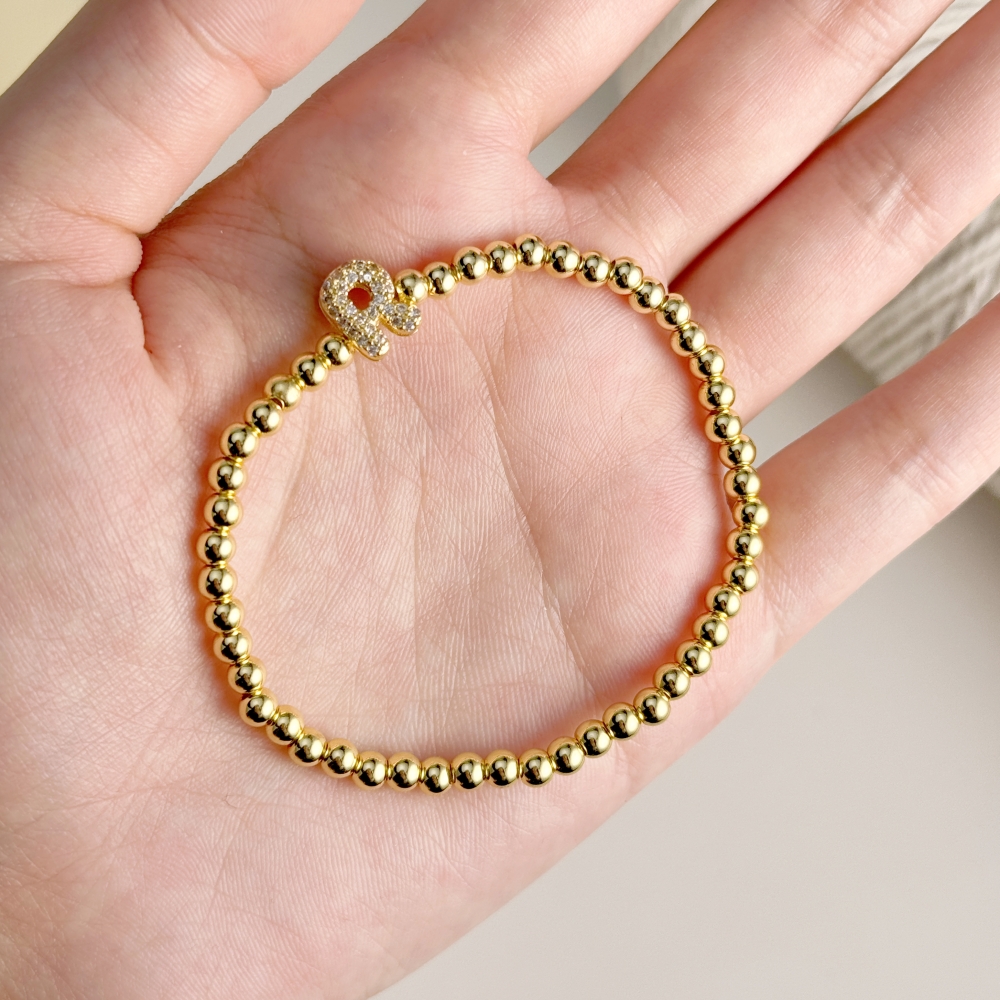 Bubble Letter Beads Chain Gold Plated Bracelet