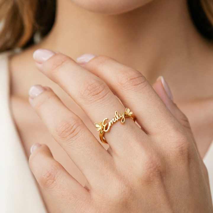 Personalized Two Butterflies Custom Name Ring Women Gifts