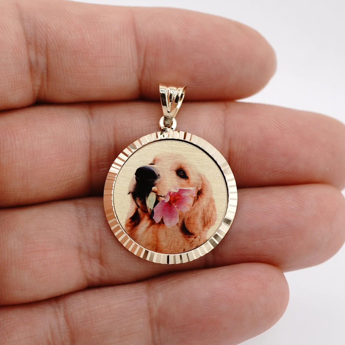Diamond Cut Bezel Custom Memory Photo Pendant Necklace
