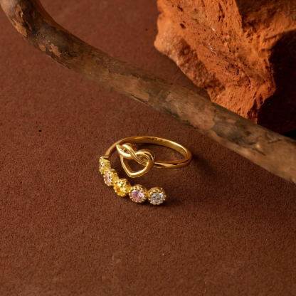 Personalized Heart with Birthstone Ring Multi-Stone Heart Ring