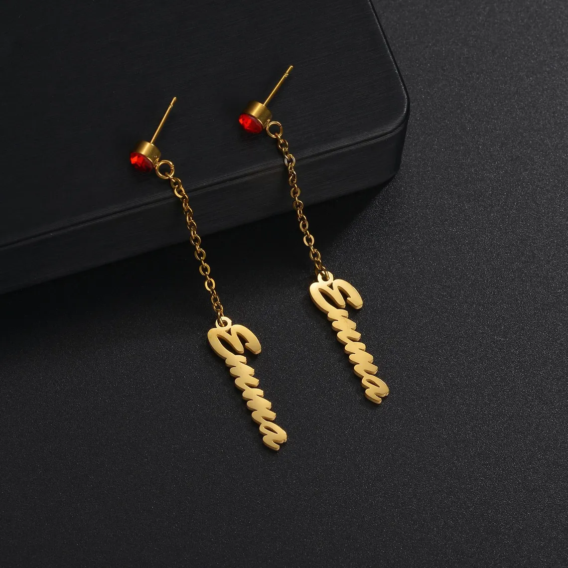 Custom Name Birthstone Dangle Drop Earrings Women Gifts