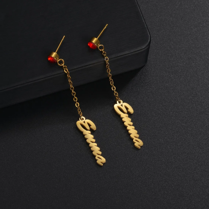 Custom Name Birthstone Dangle Drop Earrings Women Gifts