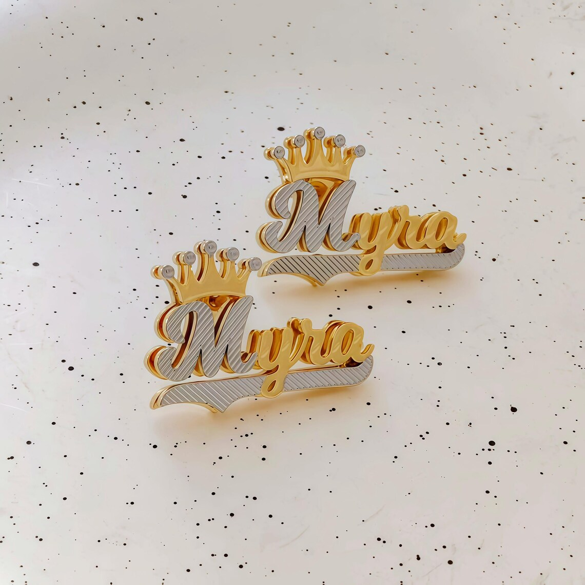 Customized Double Plate Crown Name Stud Earrings