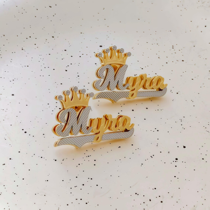 Customized Double Plate Crown Name Stud Earrings