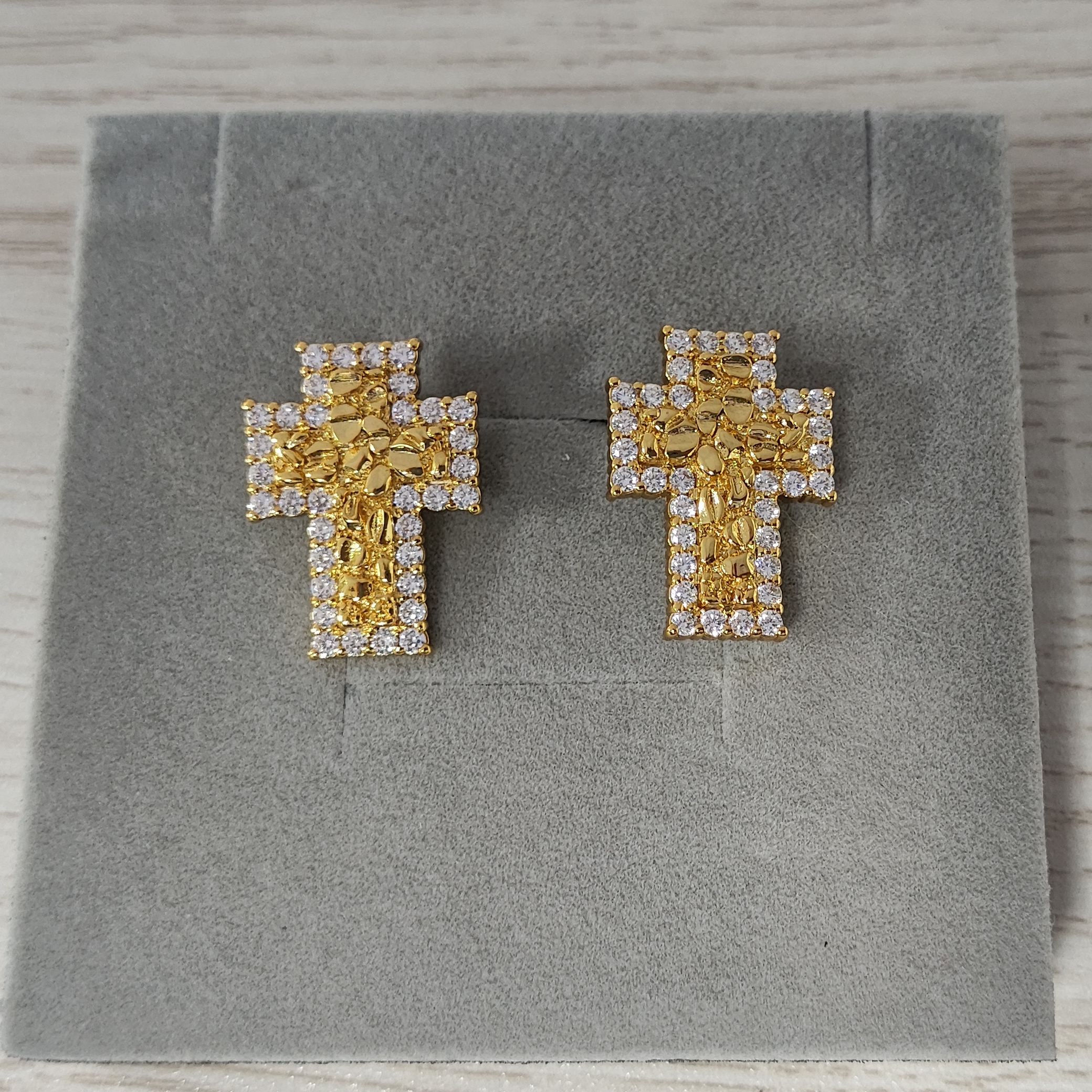 Gold Plated Nugget CZ Cross Earrings