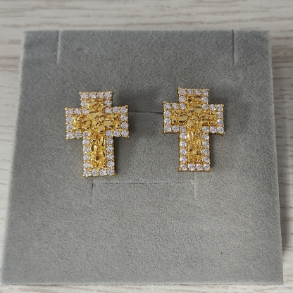 Gold Plated Nugget CZ Cross Earrings