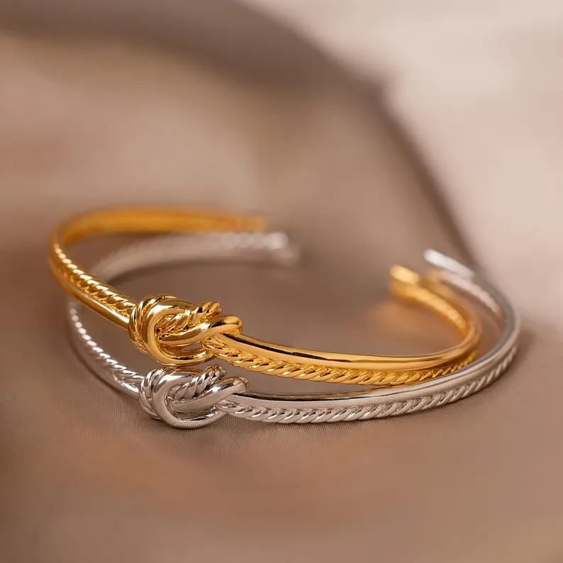 Vintage Love Knot Cuff Bangle Gold Plated Bracelet 