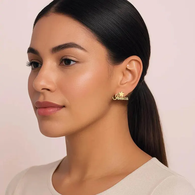 Star Gold Plated Personalized Custom Name Stud Earrings