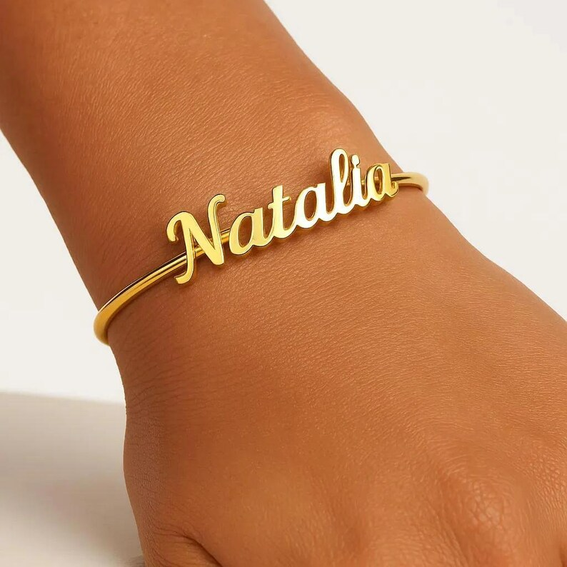 Personalized Custom Name Bracelet Gold Plated Name Bangle