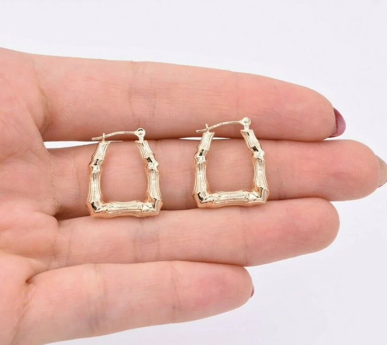 20mm Gold Plated Square Bamboo Hoop Earrings