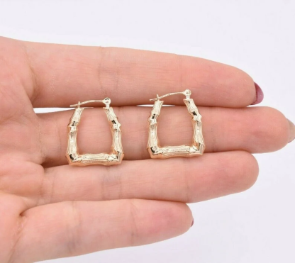20mm Gold Plated Square Bamboo Hoop Earrings