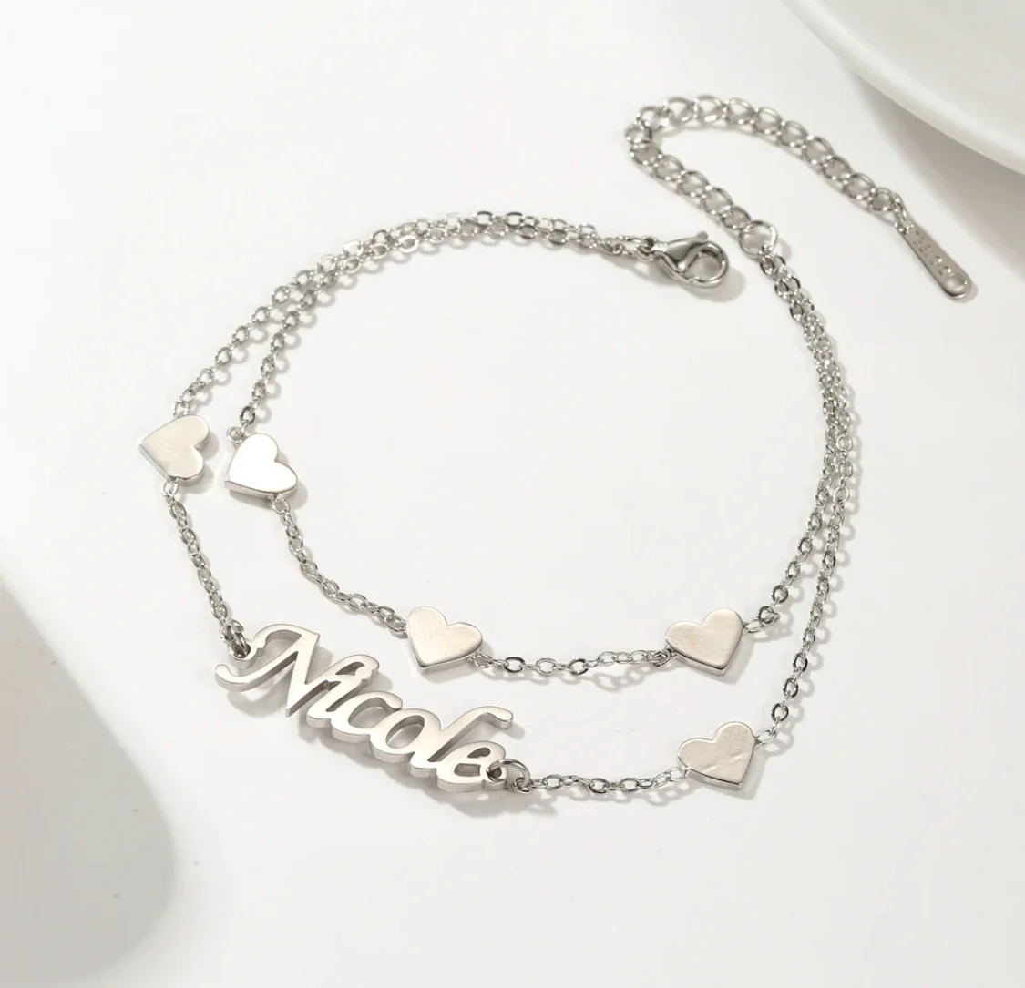 Personalized Heart Love Pendants Double Layer Custom Name Bracelet
