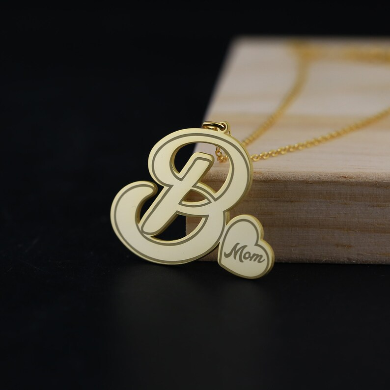 Personalized Initial Necklace Gold Plated Engraved Love Heart Pendant Necklace