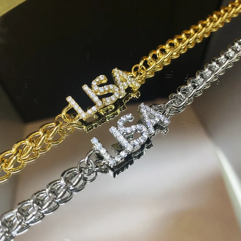 Personalized Custom Diamond Name Bracelet Cuban Link Bracelet