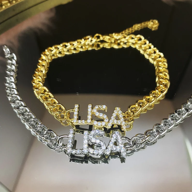 Personalized Custom Diamond Name Bracelet Cuban Link Bracelet