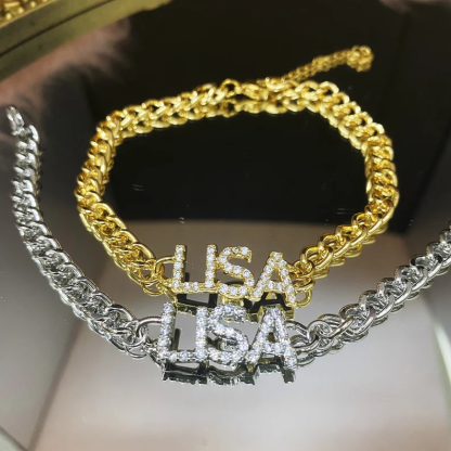 Personalized Custom Diamond Name Bracelet Cuban Link Bracelet