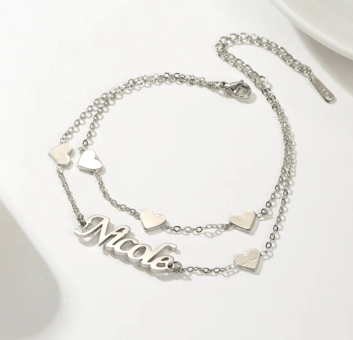 Personalized Heart Love Pendants Double Layer Custom Name Bracelet