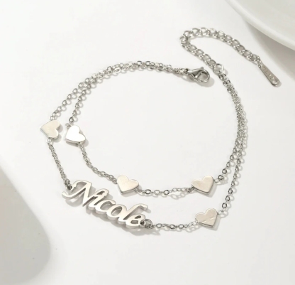 Personalized Heart Love Pendants Double Layer Custom Name Bracelet
