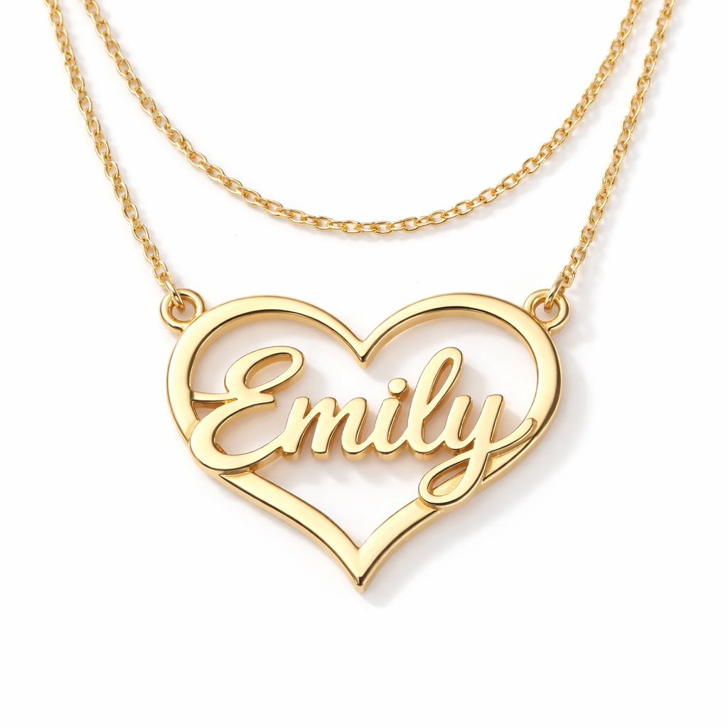 Doule Layer Heart Love Name Necklace Gold Plated Personalized Custom Name Necklace
