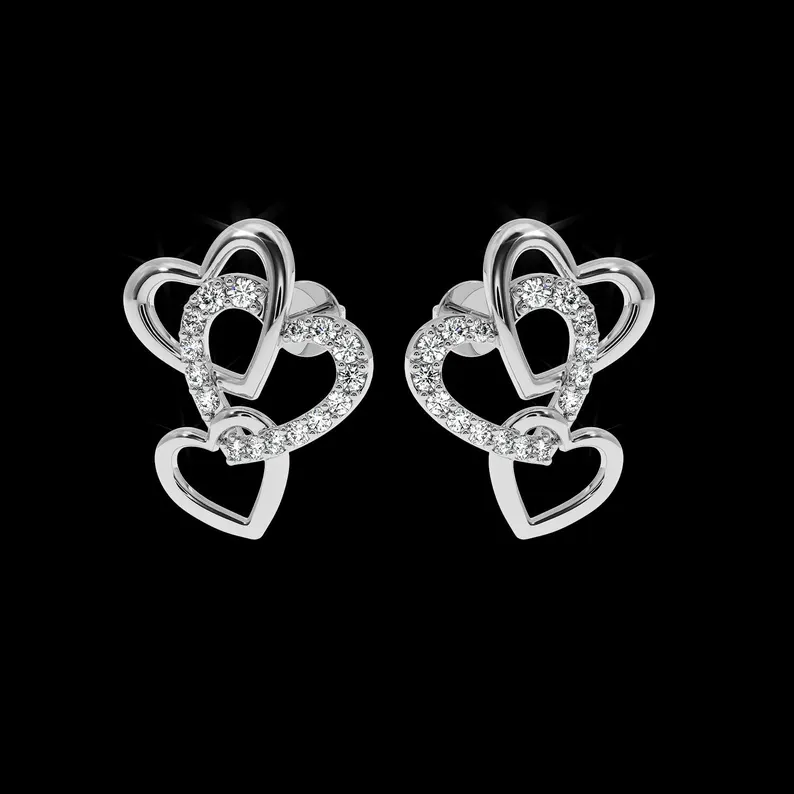 Shiny Diamonds Gold Plated Hearts Stud Earring