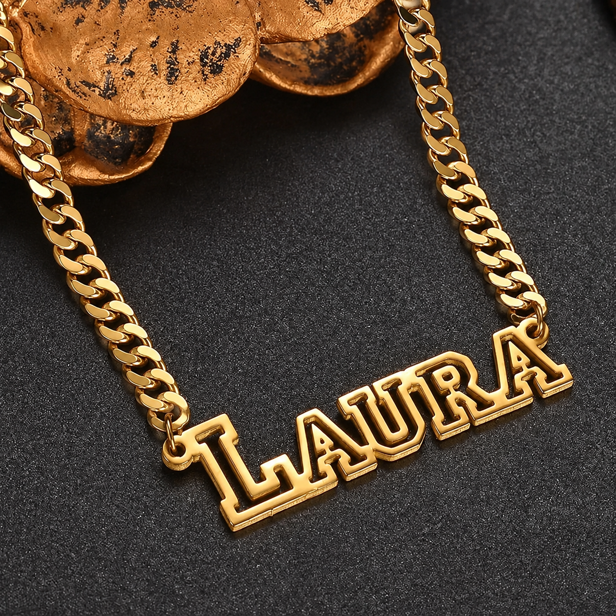 Cuban Chain Gold Plated Hollow Letters Pendant Custom Name Necklace