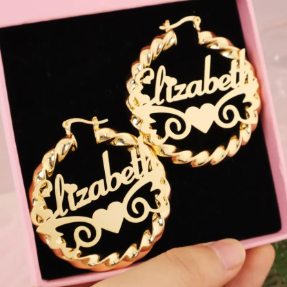 Personalized Custom Name Twist Hoop Earrings with Wings