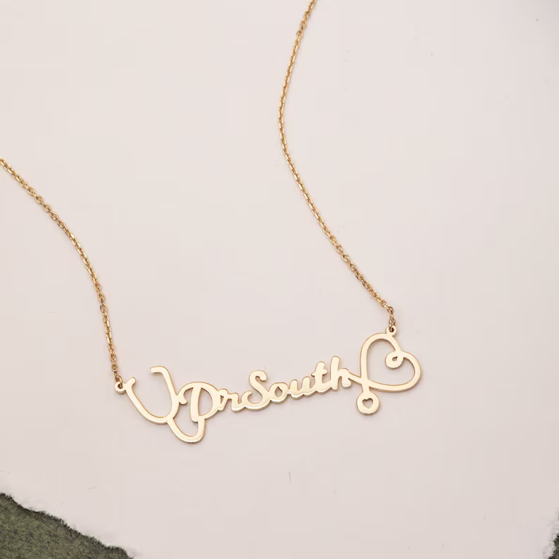 Personalized Custom Name Stethoscope Necklace Gold Plated Name Necklace