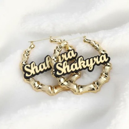 Acrylic Black Gold Plated Nameplate Personalized Custom Bamboo Earrings