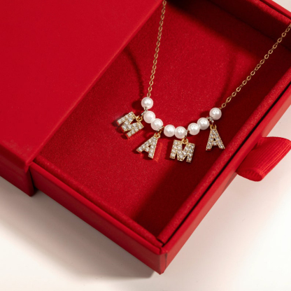 Pearl Initial Necklace Custom Gold Plated Name Necklace