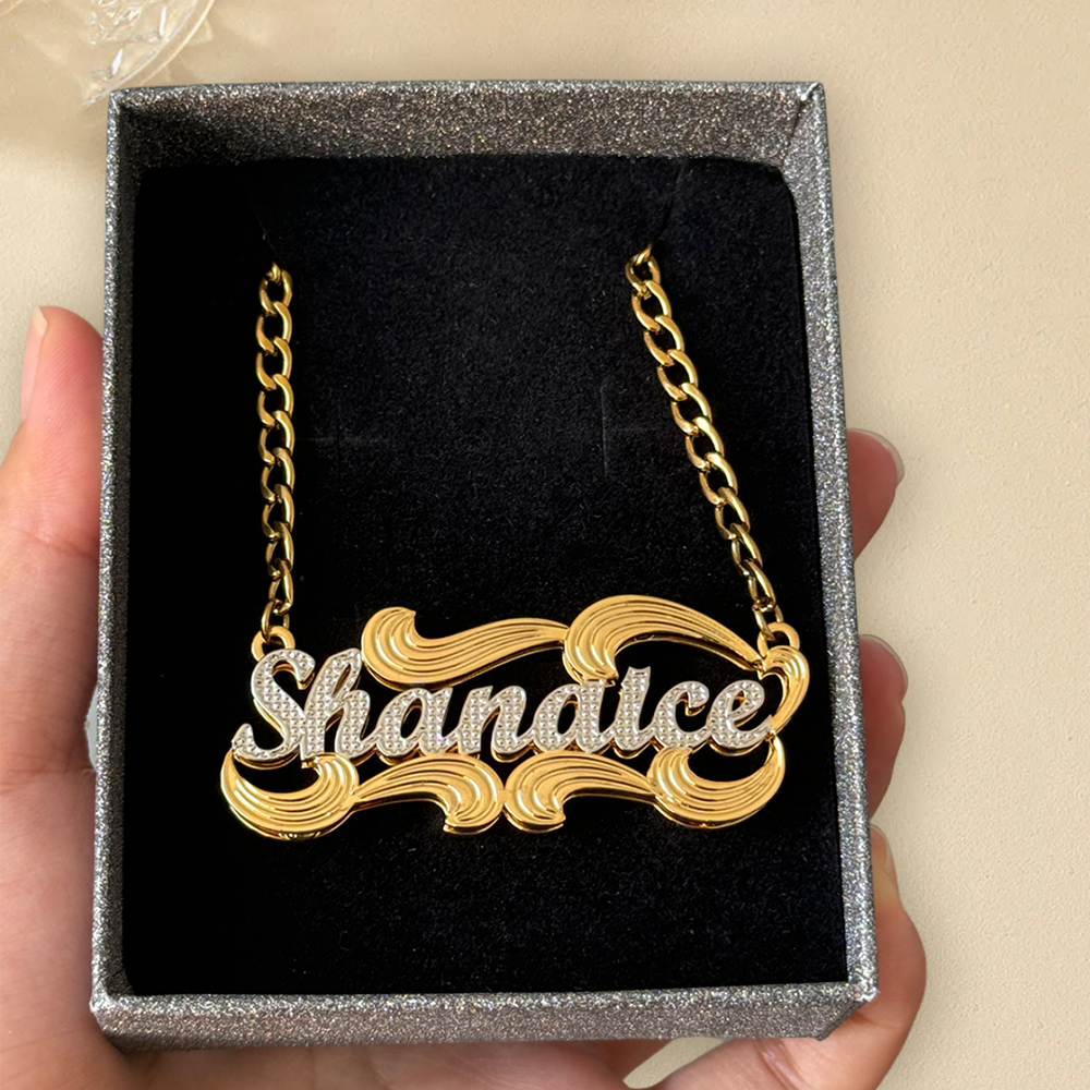 Personalized 3D Double Layer Nameplate Pendant Custom Name Necklace