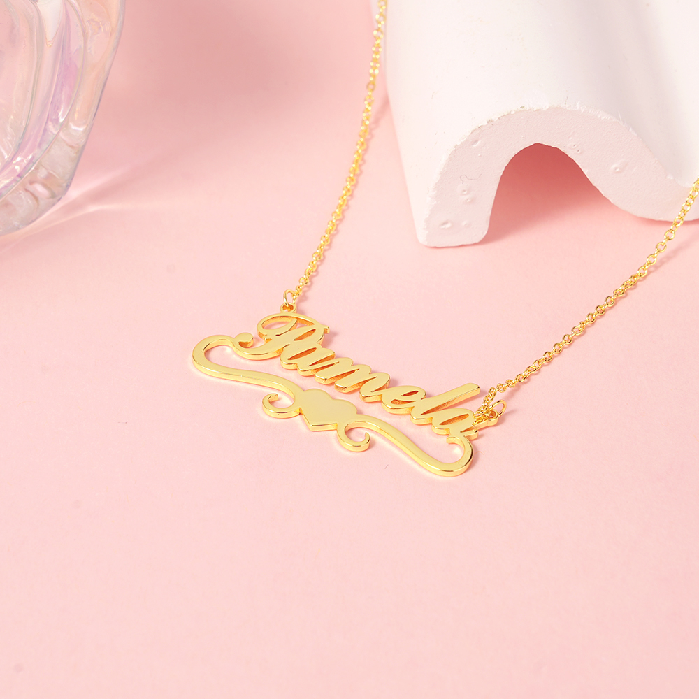 Heart Name Necklace Personalized Custom Gold Plated Mother Gift