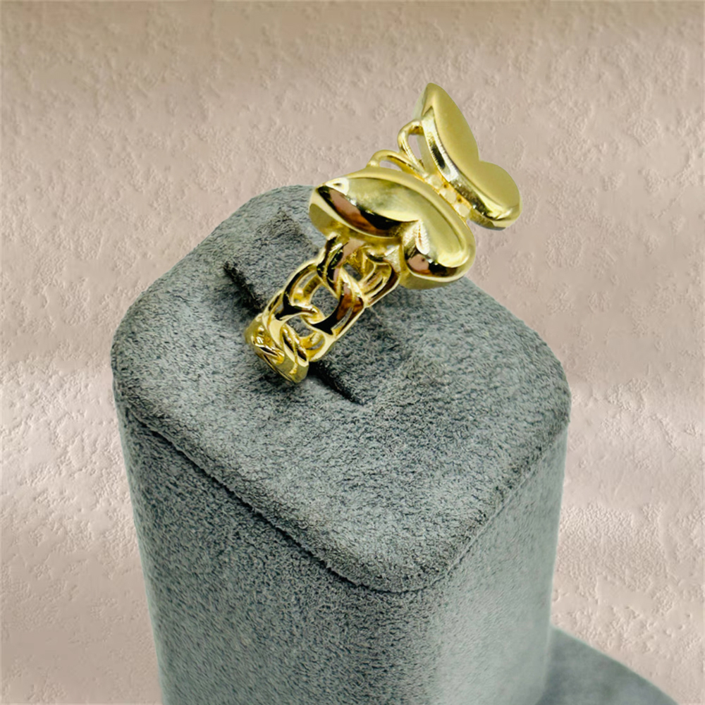 Butterfly Ring On Cuban Chain Gold Plated Ring