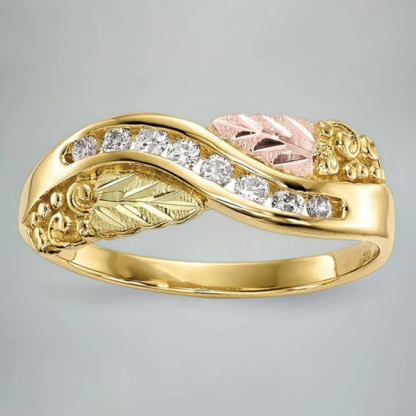 Tri-Color Gold Plated Diamond Ring With Engraved Text