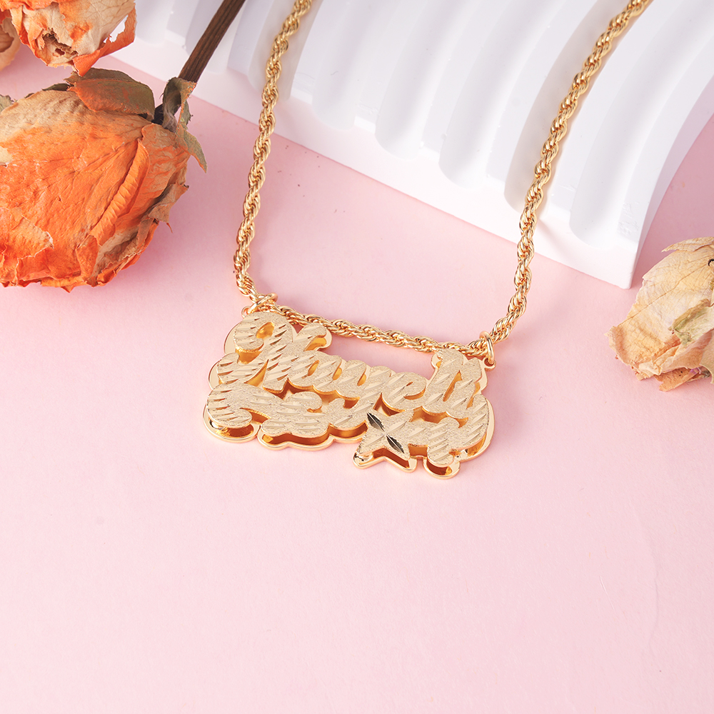 Nameplate Cut Double Layer Custom Name Necklace 