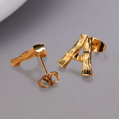 Bamboo Initial Letters Stud Earrings