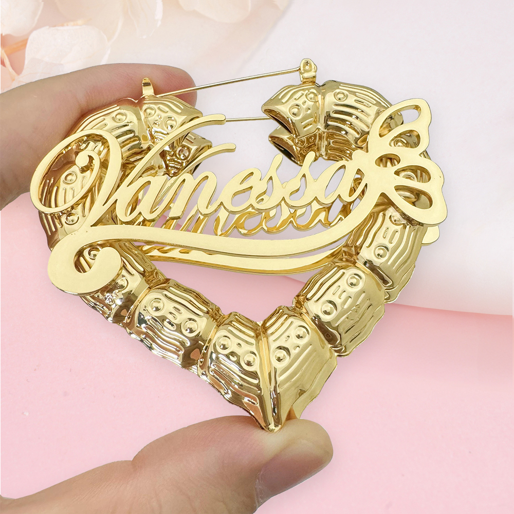 Custom Butterfly Heart Shaped Name Earring