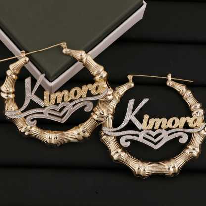 Personalized Two-Tone Bamboo Name Earrings