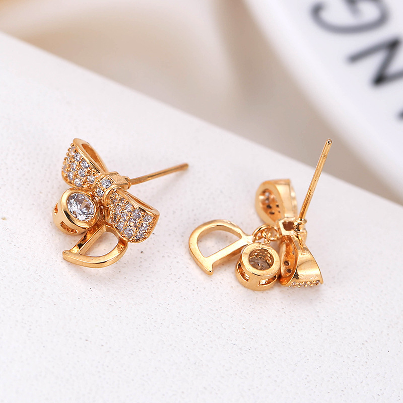 Custom Shiny Bow Letter Stud Earrings