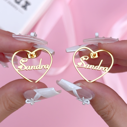 Personalized Heart Shaped Gold Plated Heart Name Stud Earrings