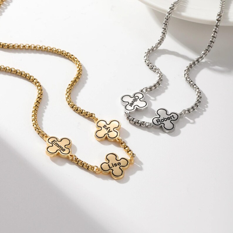 1-5 names Gold Plated Clover Pendant Personalized Name Necklace