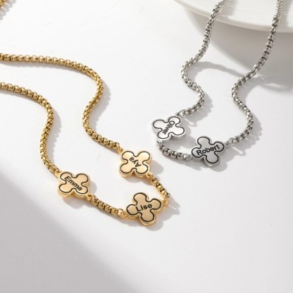1-5 names Gold Plated Clover Pendant Personalized Name Necklace