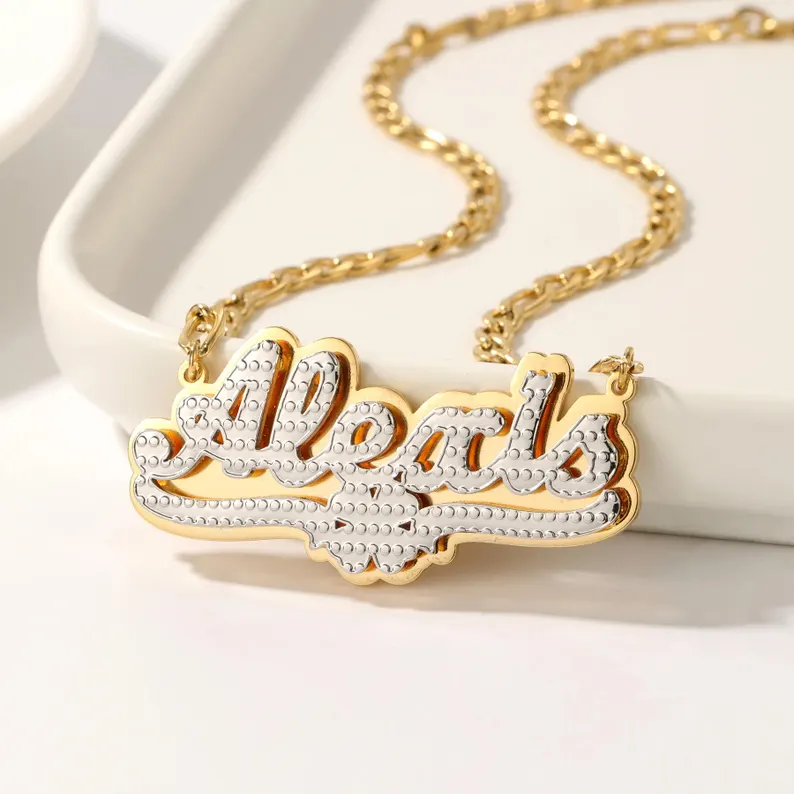 Gold Plated Double Layer Clover Pendant Name Necklace