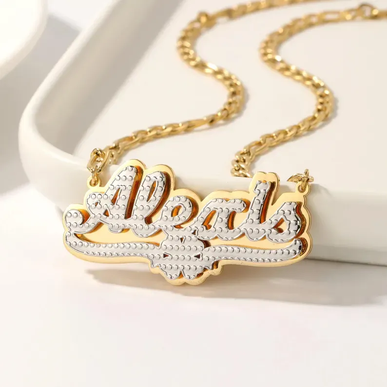 Gold Plated Double Layer Clover Pendant Name Necklace