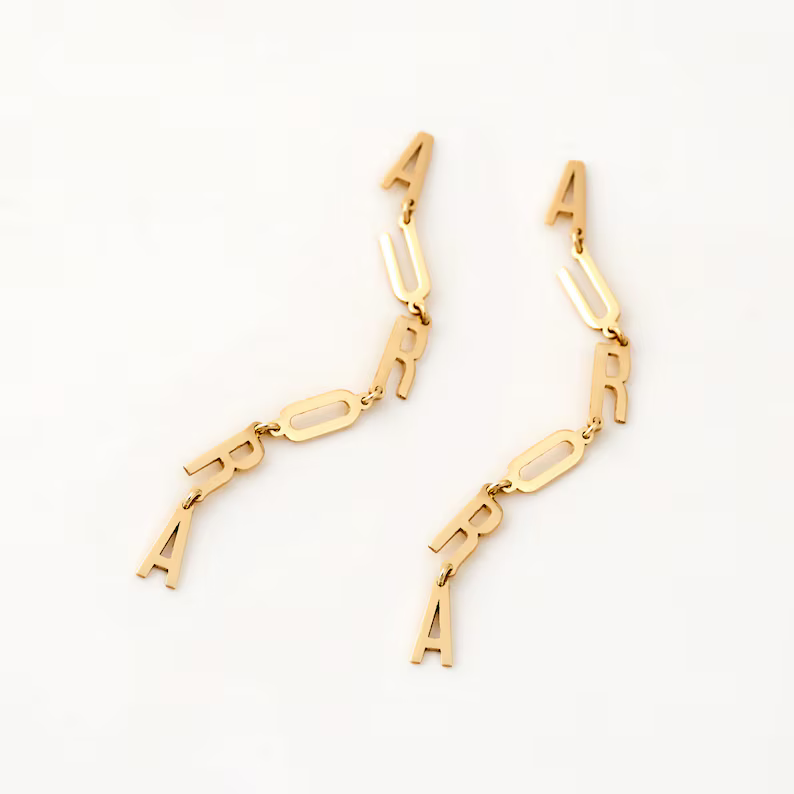 Gold Plated Name Dangling Earrings Personalized Name Earrings 